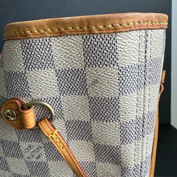 Louis Vuitton Neverfull MM Damier Azur Tote Bag Cream Checkered Purse Authentic - Picture 4 of 16